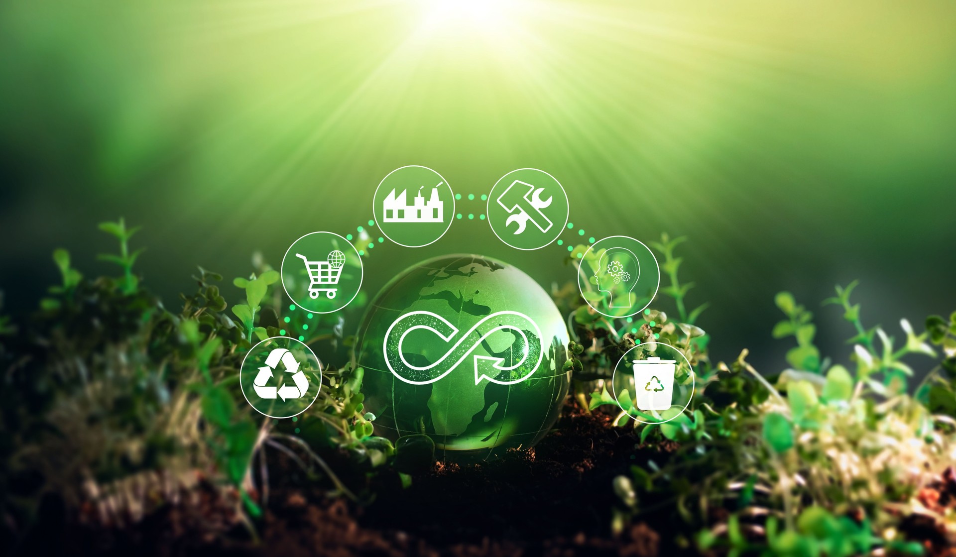 Circular economy concept. Sharing, reusing,repairing,renovating and recycling existing materials and products as much possible.